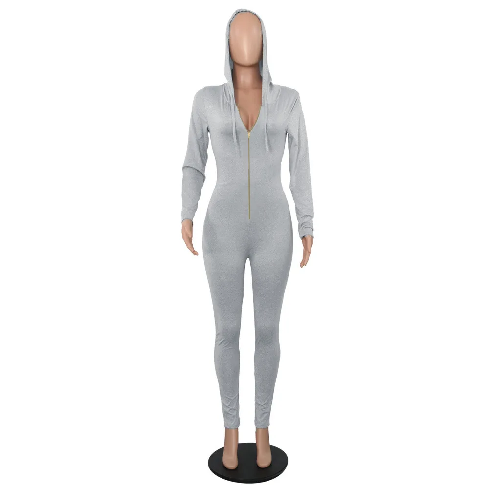 Ready to ship fall clothing fitness gym casual zip up hoodie women jumpsuits and rompers