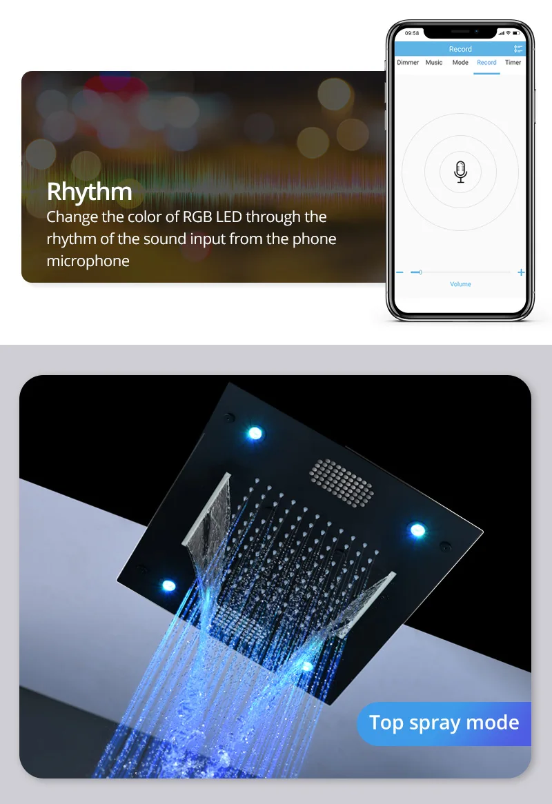 Big Smart Music Shower Head Rainfall Mistfall Waterfall Water Curtain And Multiple Function