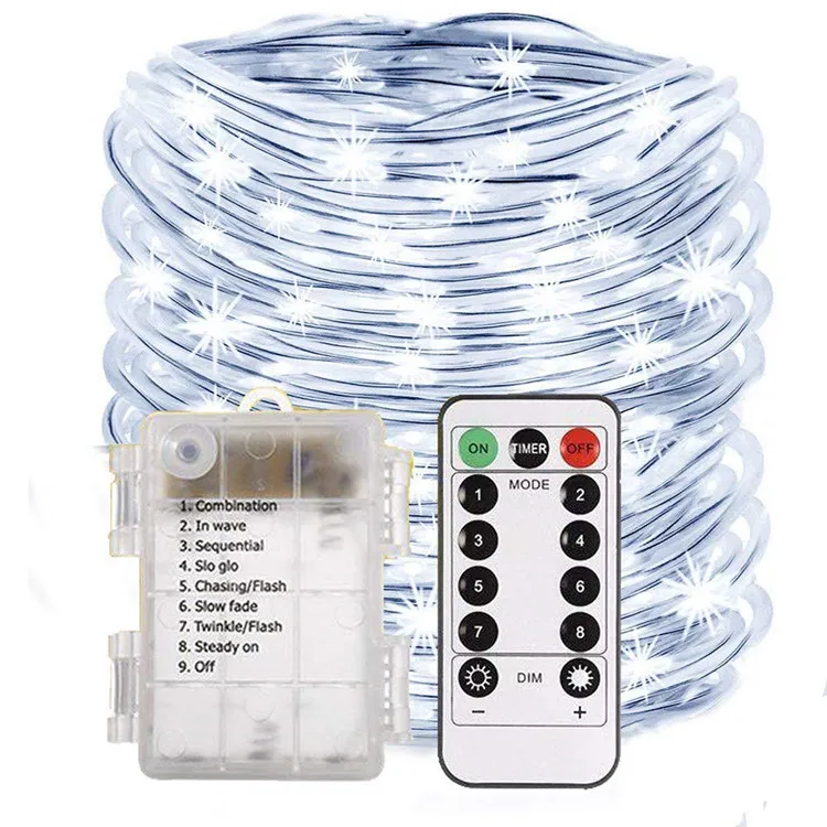 Amazon Hot Waterproof LED Rope Lights Outdoor Battery Operated String Lights 120LED Strip Light Fairy Lights 8 Modes