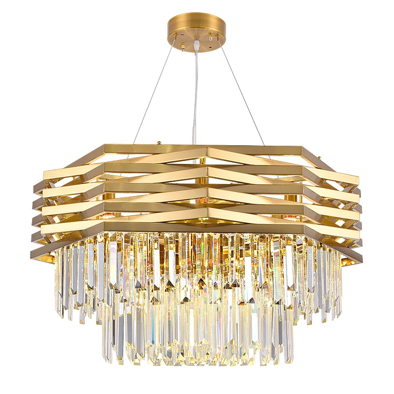 Modern gold chain stainless steel led tropical crystal chandeliers pendant lights vintage industrial lighting for home