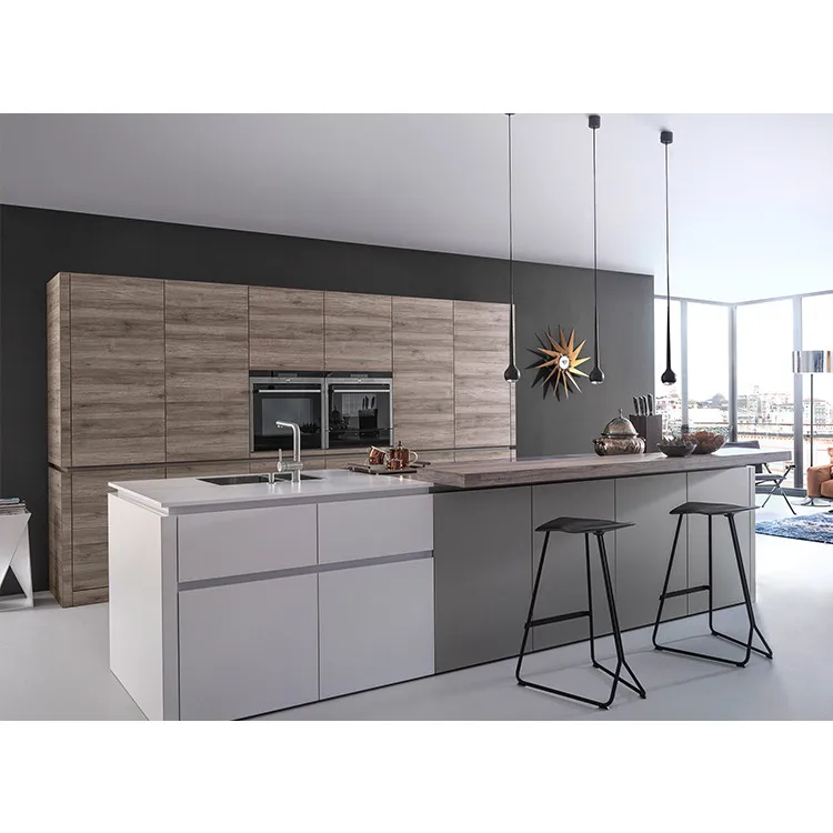 Factory Direct 2020 Modern Wood Veneer Kitchen Cabinet Makers Home Layout Design Hot Sale