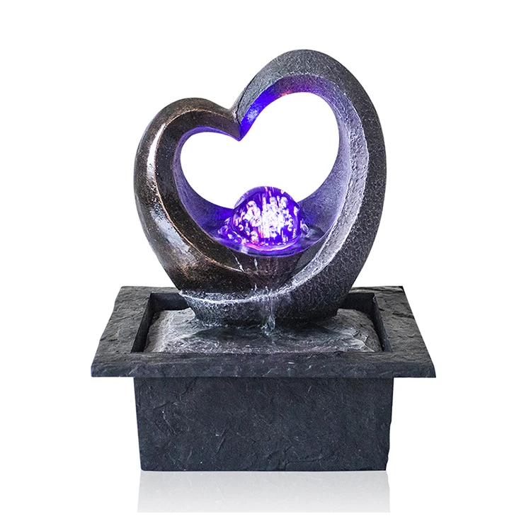 Custom Indoor Tabletop Resin Heartshaped Rolling Ball Water Waterfall