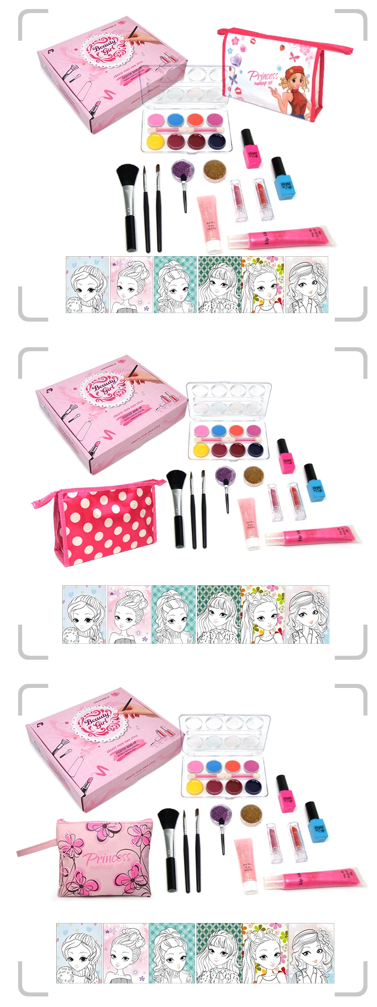 China manufactured pids pretend play toys heat-shaped makeup kits for girls cosmetic