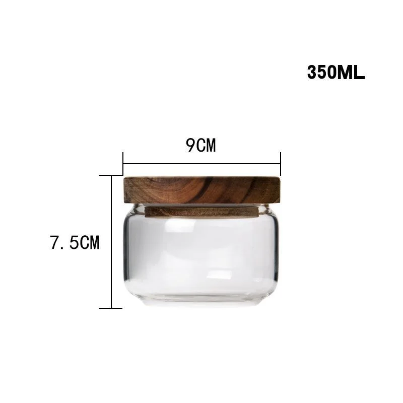 Kitchen storage glass jar with wood lid glass container with wooden lid