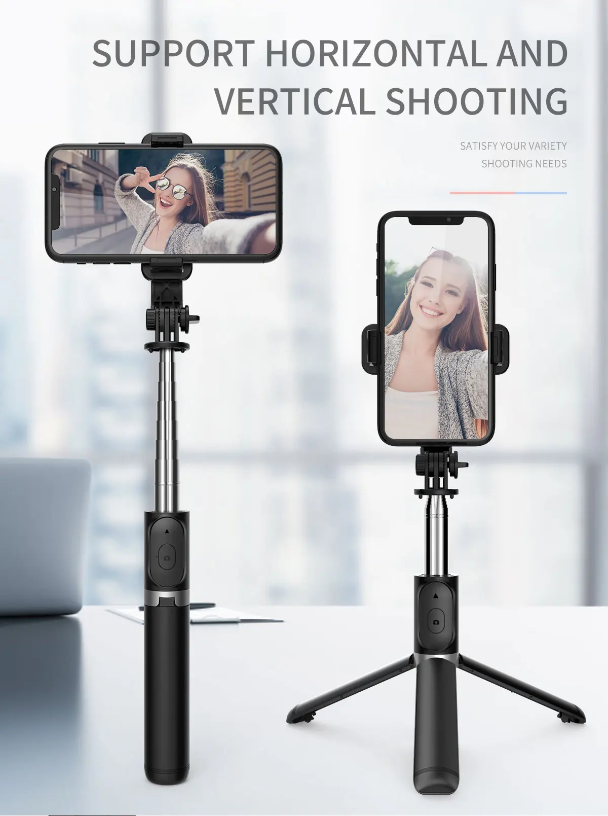 Q02 360 Rotation Retractable 1030mm Smartphone Mini Tripod Wireless