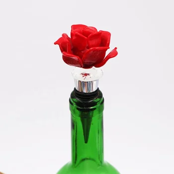 wholesale murano glass red rose flower metal wine bottle stopper