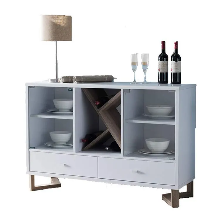 Smart Home Wine Cabinet Buffet Two Tone Finish In White Dark Taupe