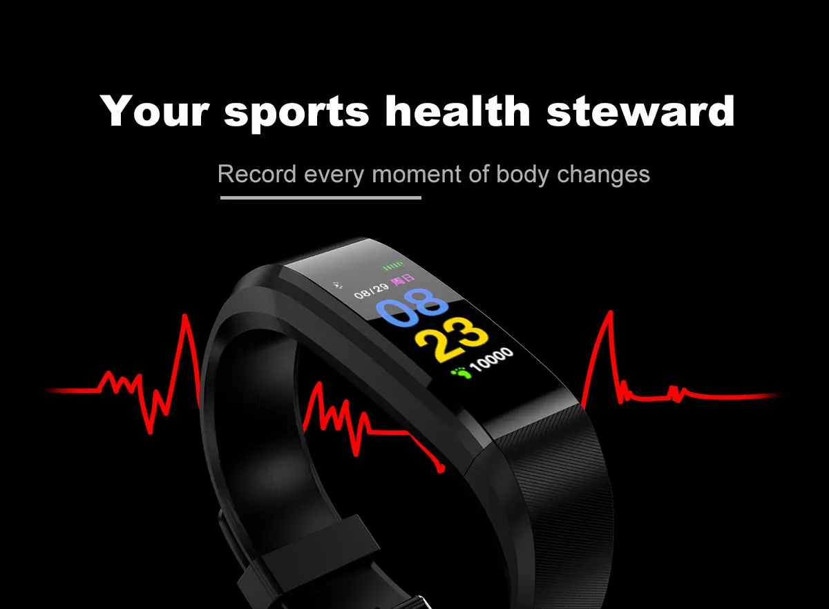 115plus Bluetooth Sports Smart Bracelet Waterproof Heart Rate Blood Oxygen  Adult Blood Pressure Electronic Bracelet Monitoring