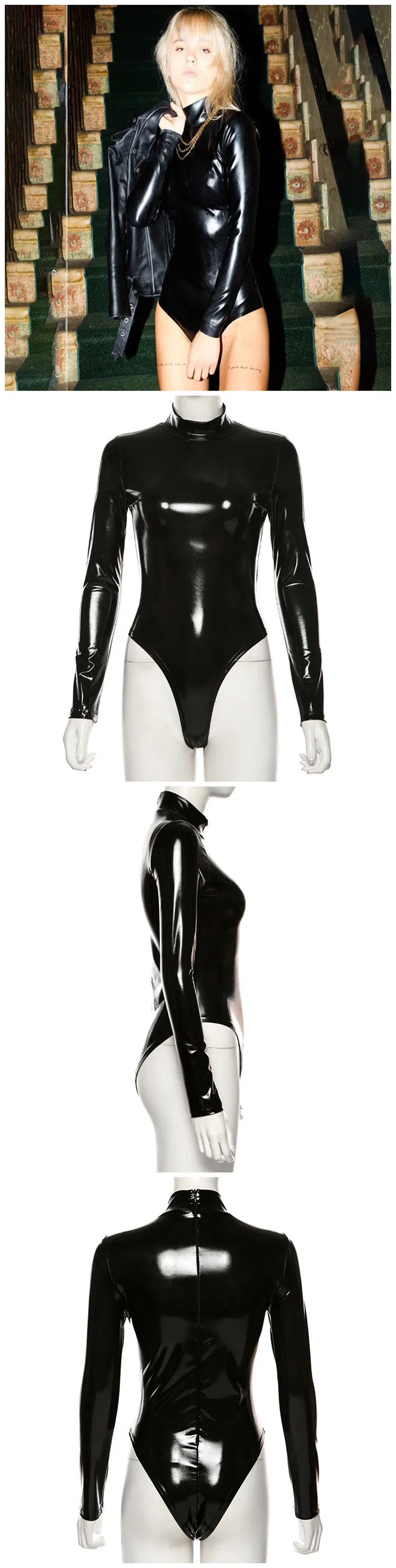  2020 Autumn Women PU Leather Leotard long sleeve Bodysuit Sexy Club Costumes Bodysuit Fashion swimsuit jumpsuit casual clothes