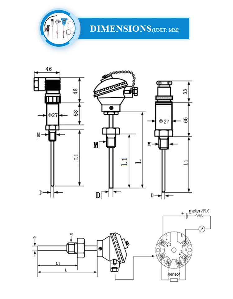 Pt100 Rtd Thermowell Sheath Temperature Transmitter Buy Temperature
