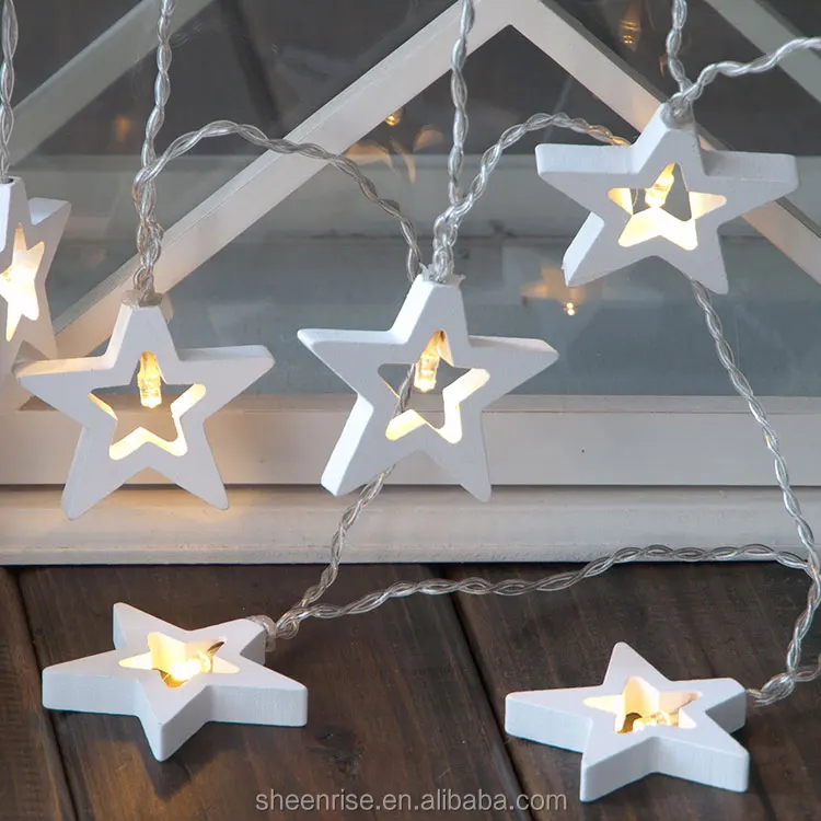 Wooden Star 16L LED decorative light chain 6cm for wedding and bedroom