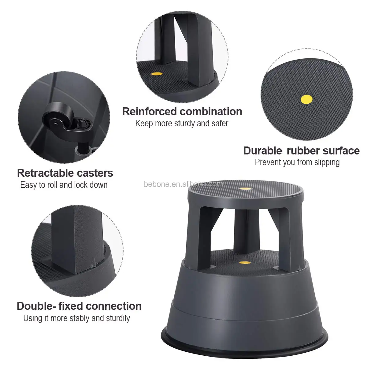 2 Step Tall Metal Heavy Duty Rolling Double Step Stool Holds 300 Lbs