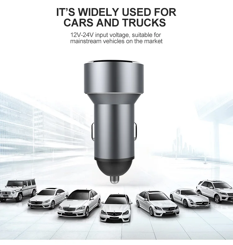 Shenzhen Manufacturer 2 Ports 5V 2.4A Dual USB Car Charger Adapter With Led Voltmeter Display