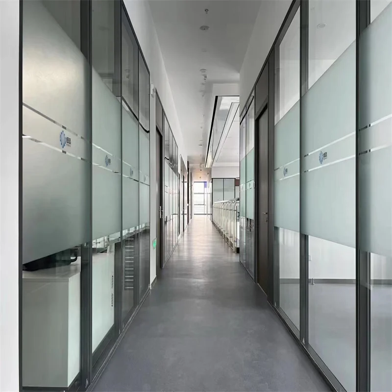Double Glass Partition System with 60mm Flat Aluminum Frame - for Meeting Rooms factory