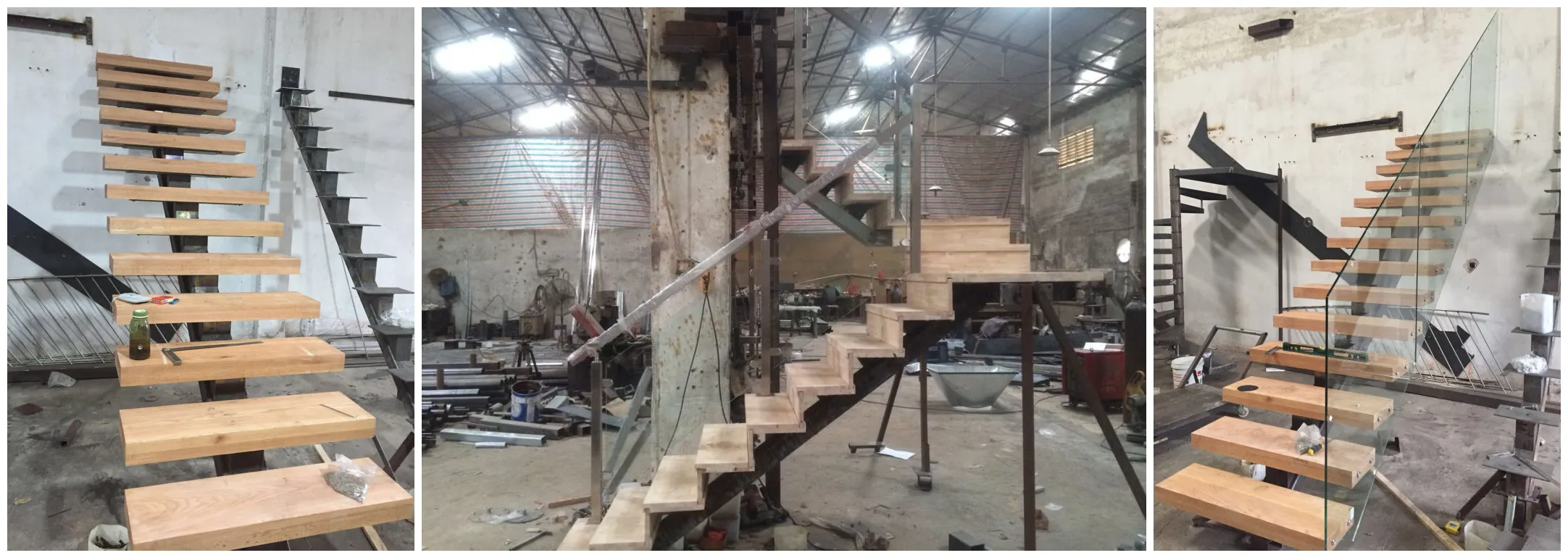 Customized folding stairs mono stringer wooden glass stairs factory