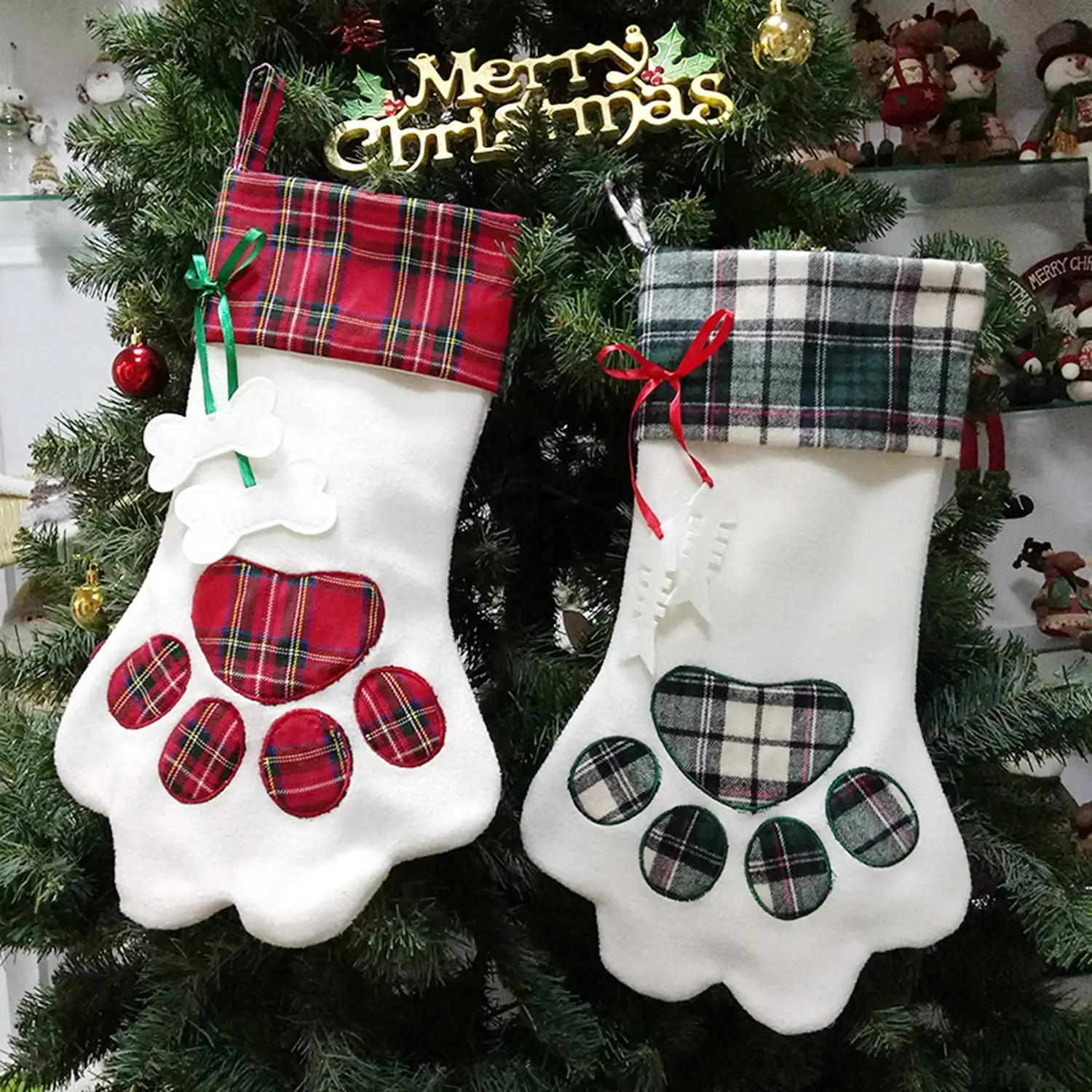 Pet Dog Christmas Stocking 18&quot;x11&quot; Xmas Tree Hanging Decorations Set