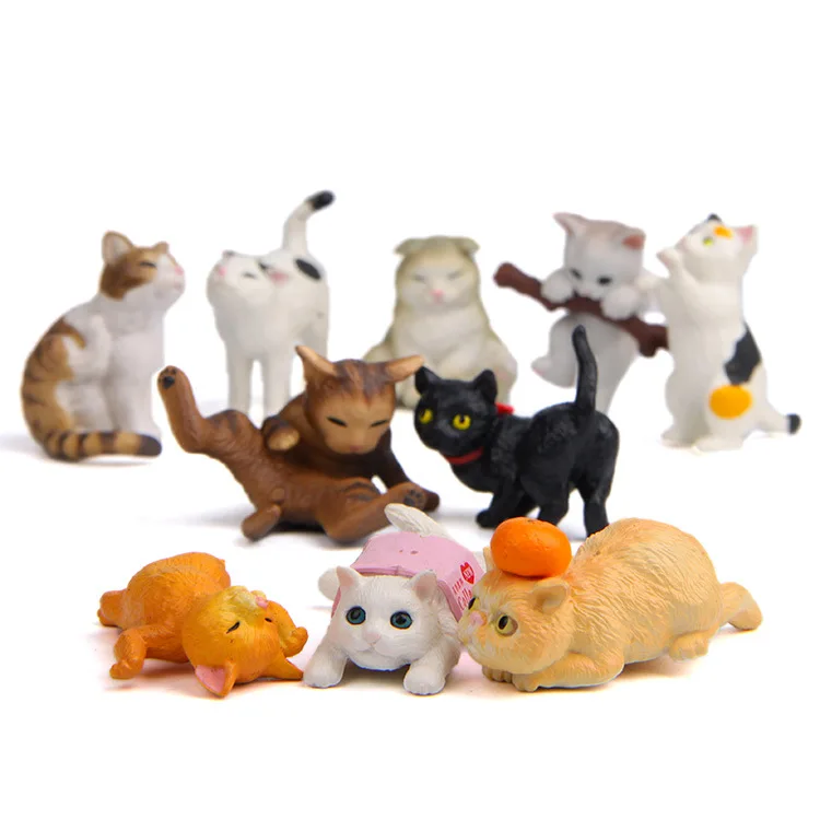 10pcs Cute Cat Figures Toys Pvc Cartoon Animal Mini Cat Doll
