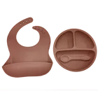 100%Food Grade Silicone Baby Suction Plate With Baby Bibs And Spoon