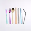 Portable outdoor 6/8 Piece Cutlery Set with strong case,Travel Camping flatware with drinking straw set