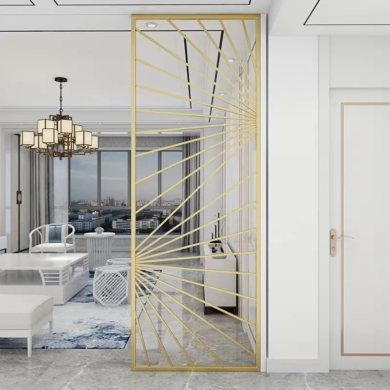 Modern Gold Partition Wall & Wrought Iron Screens Metal Room Divider ...