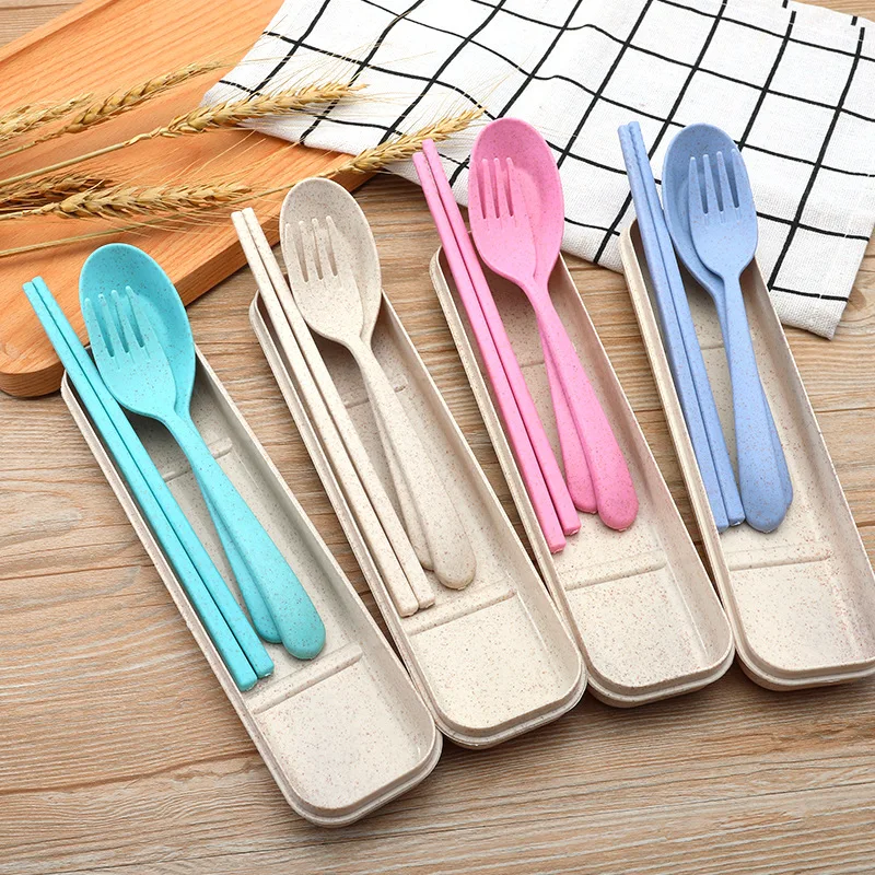 Travel Portable Flatware Set Chopsticks Wheat Straw Cutlery Set With