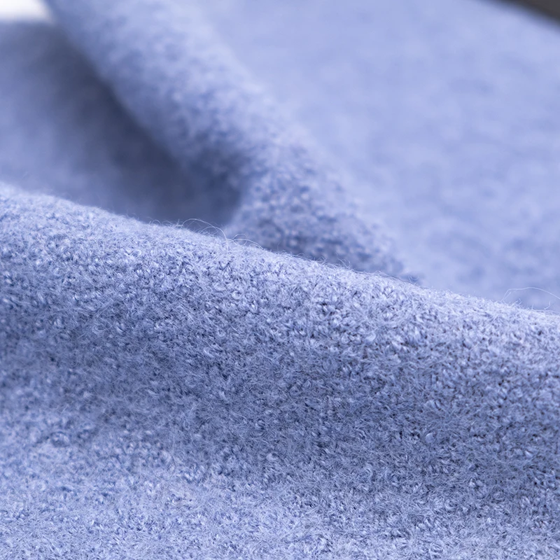 
High quality solid color light blue woolen felt eco-friendly viscose bolied wool knit overcoat fabric 