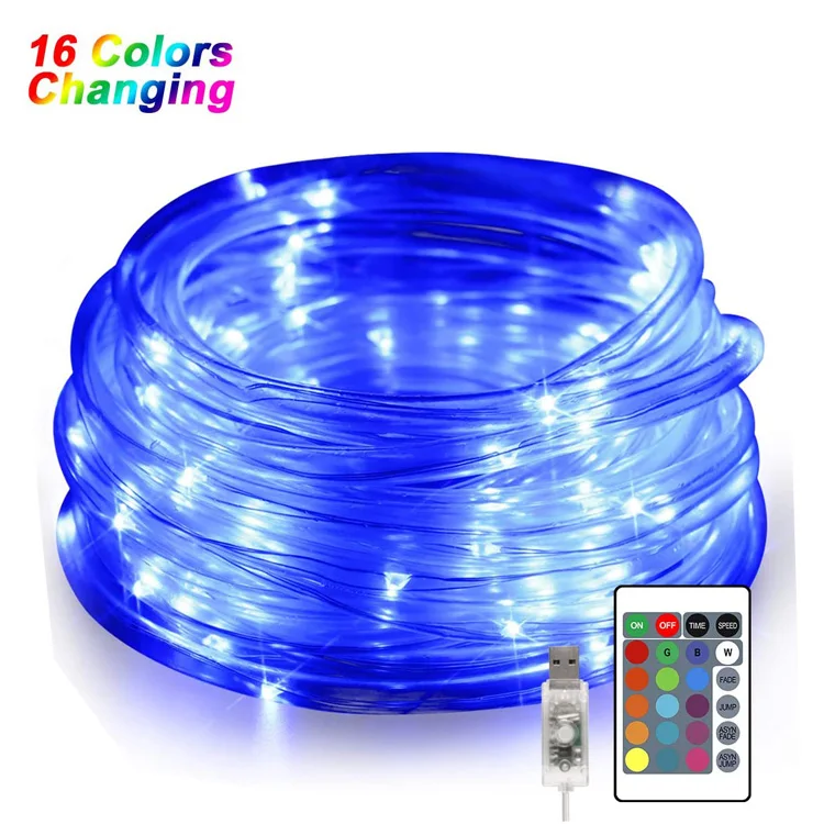 100 LED Rope Lights 33ft 16 Colors Changing Indoor USB Powered Multi Color Twinkle Rope Fairy Lights with Remote for Holiday