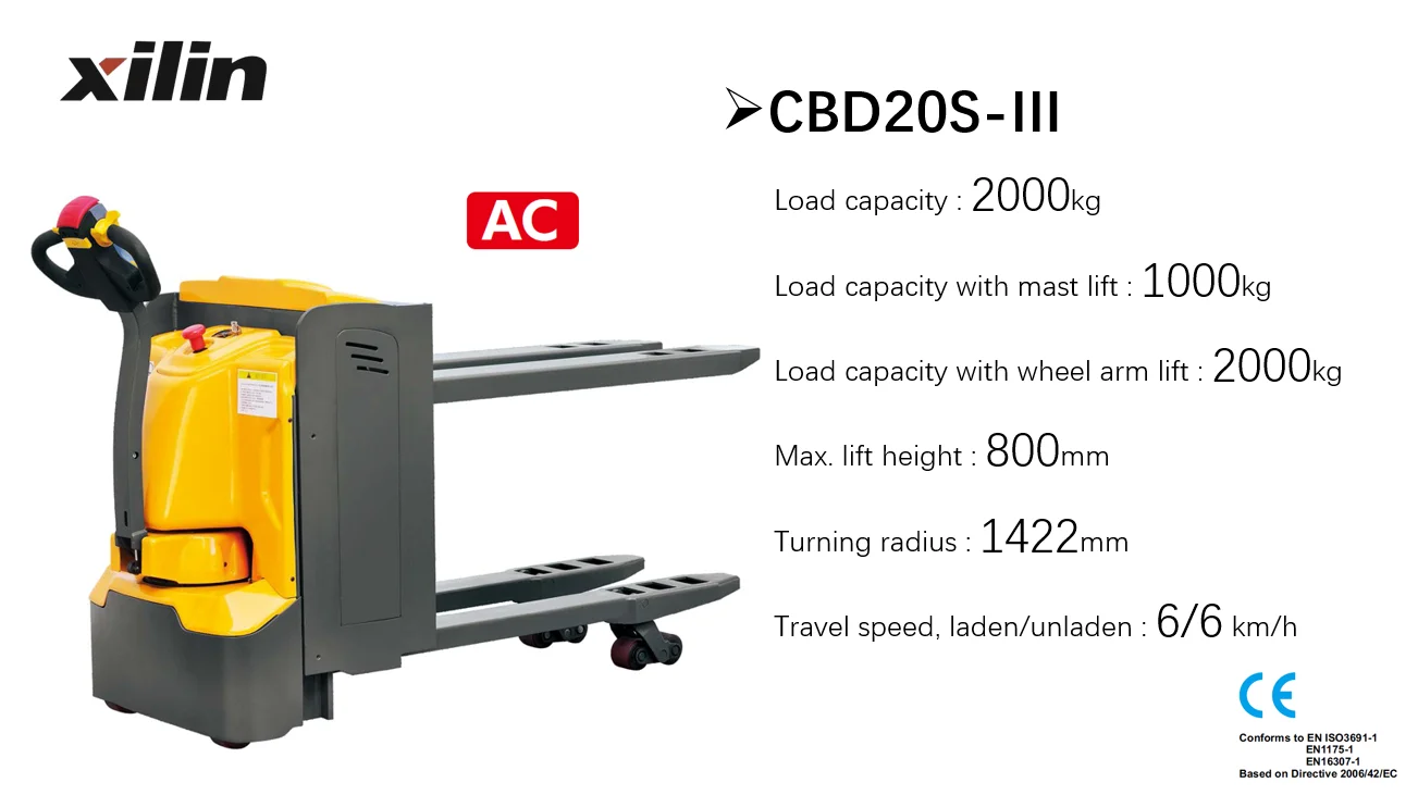 Xilin Double Pallets Stacker 2000kg 2ton Capacity Electric Pallet Truck