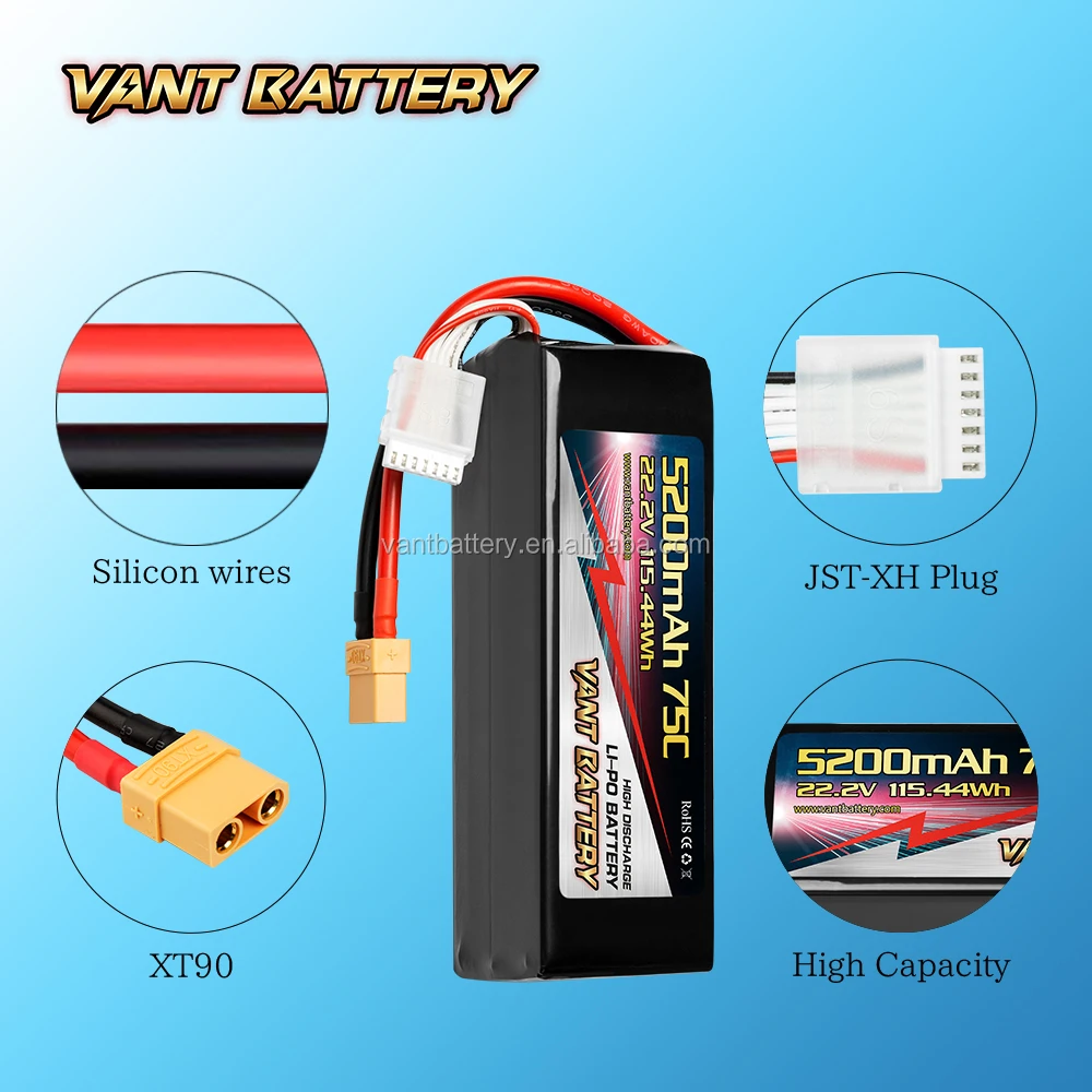 Vant Rc Lipo Battery High Discharge Rate 22.2v 5200mah 75c Max 150c For ...