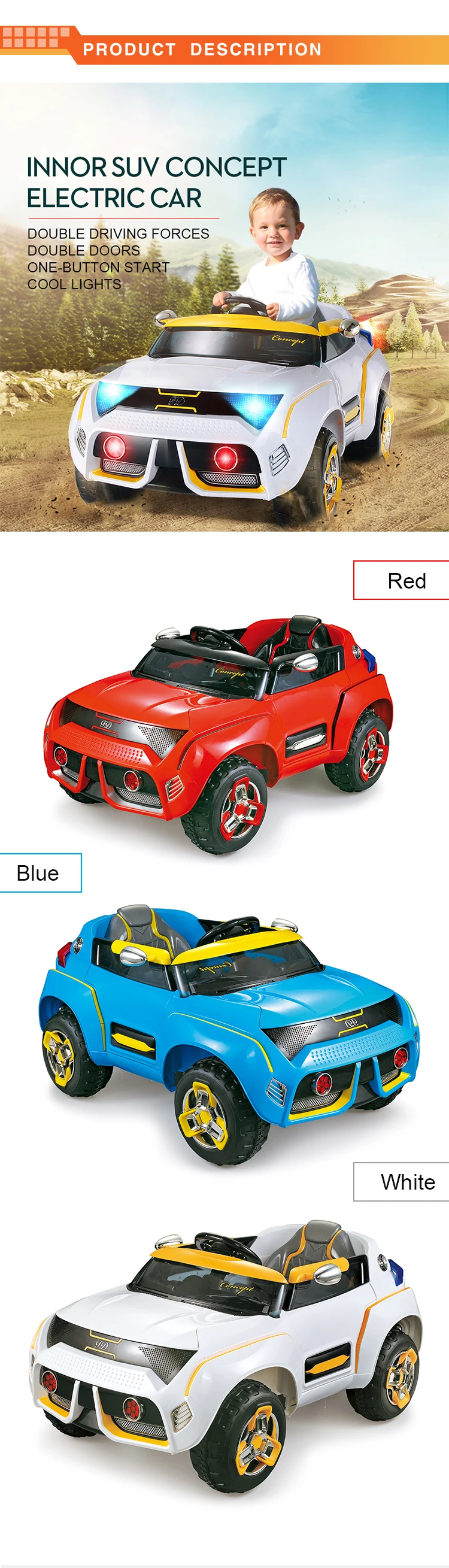 Children 12V battery operated car remote control ride on car with light and music horn sound