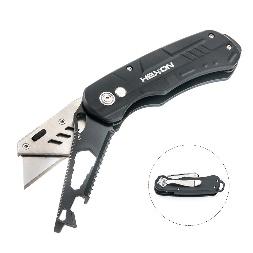 Multi Function Knife Belt Clip Saw Hex Wrench Ruler Bottle Opener Changeable Blade Folding