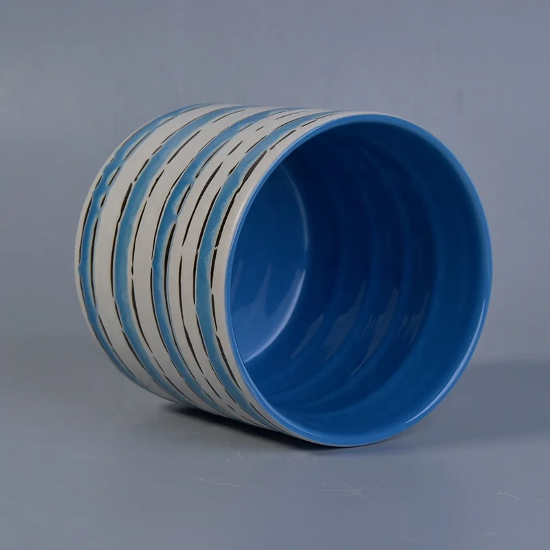 Vintage blue round hurricane ceramic candle containers scented candle holders home decor supply