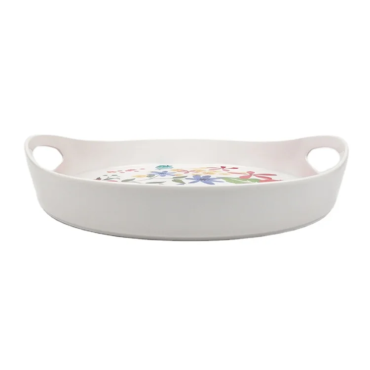 Food Grade Plastic Custom Print Oval Melamine Tray With Handle - Buy ...