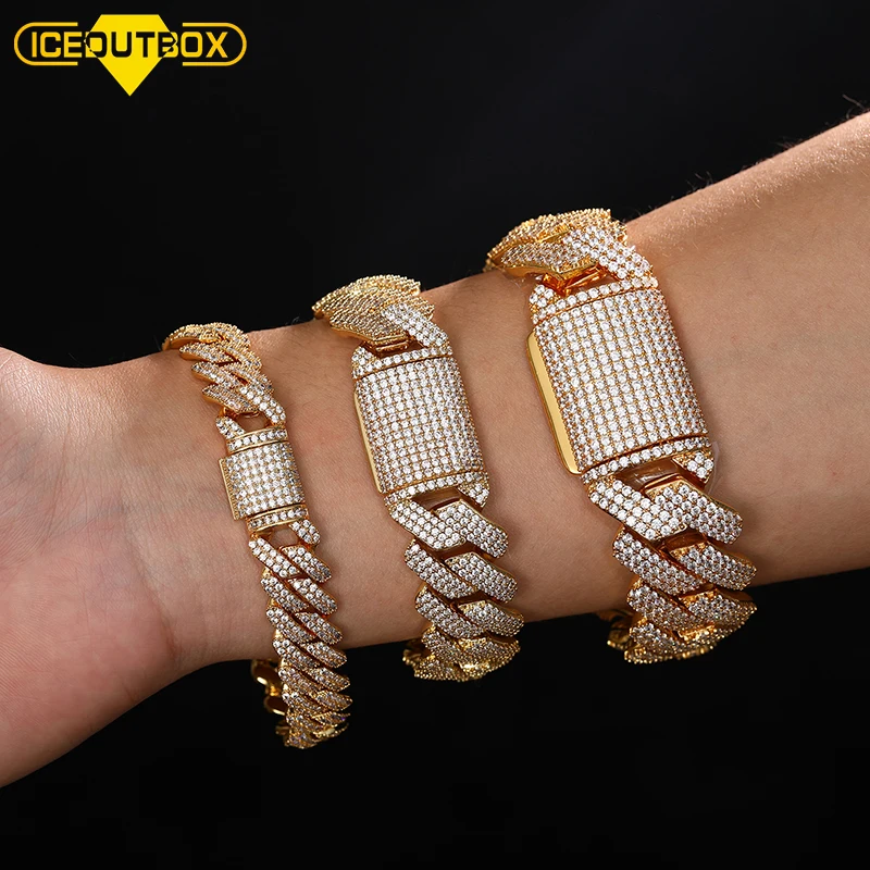 18K Plated Iced Out CZ Crystal Cuban Link Chain with Bracelet outlet SET Gold