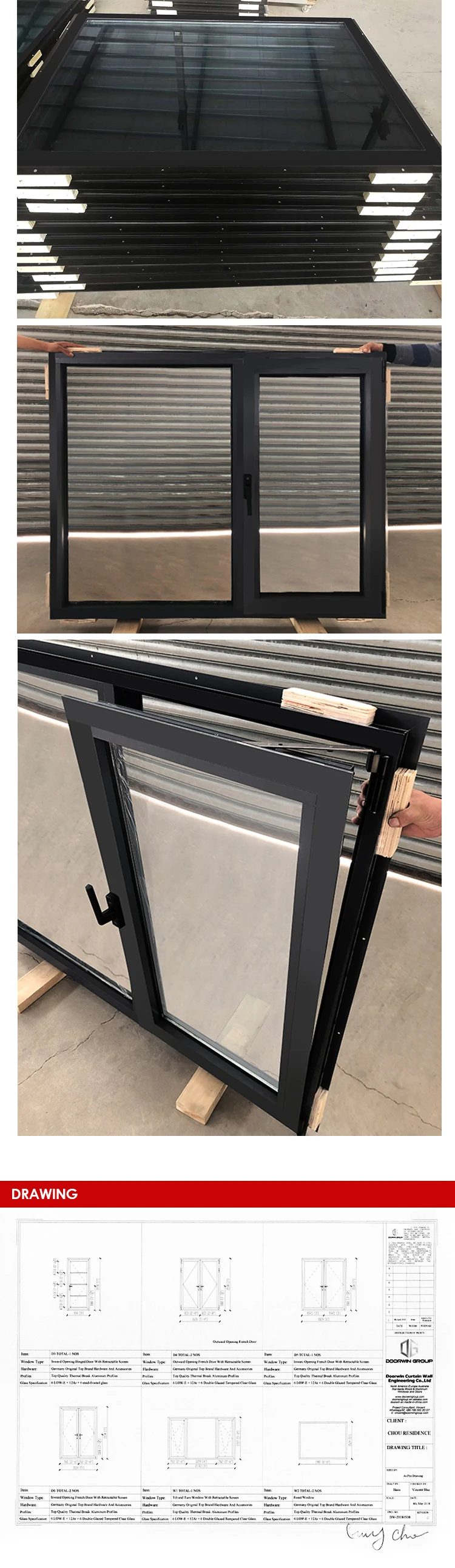 Made in china Latest Design  Anodized Aluminum Tilt And Turn Opening  French Style Casement Window