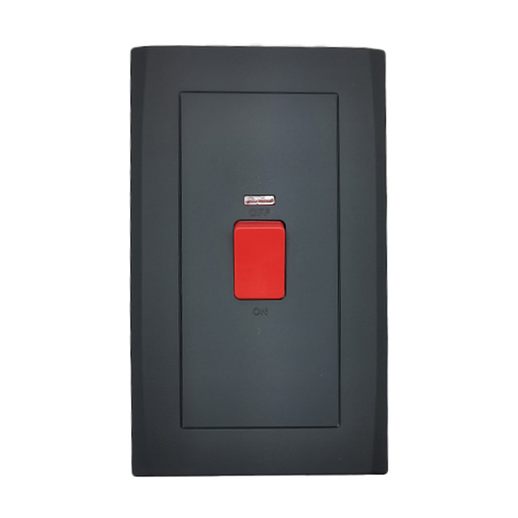 Factory Wholesale British Standard Switch Socket Black Panel 45A 1 Gang Wall Switches Double Pole Switch With Neon Single Plate