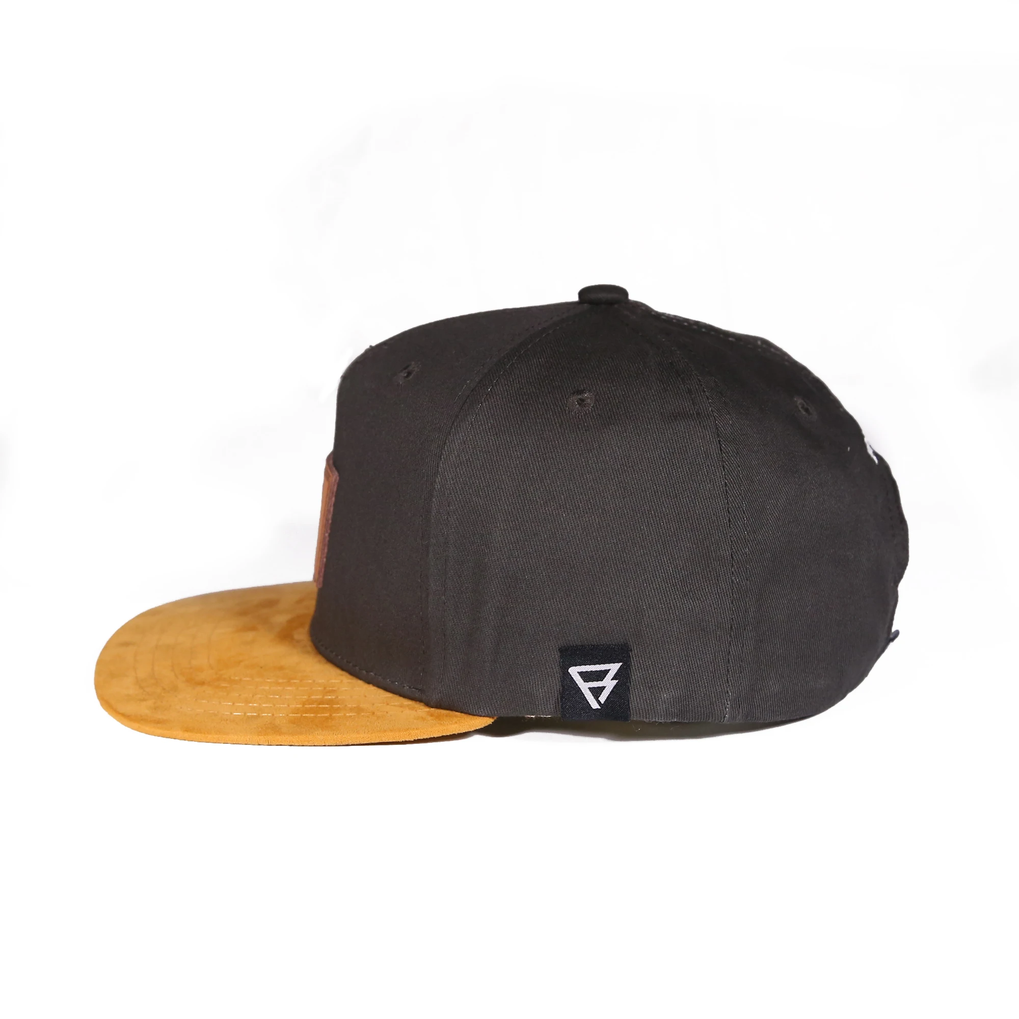 Customized Cheap Design Leather Patch Logo 5  Panel Suede Flat Brim Baseball Caps Wholesale
