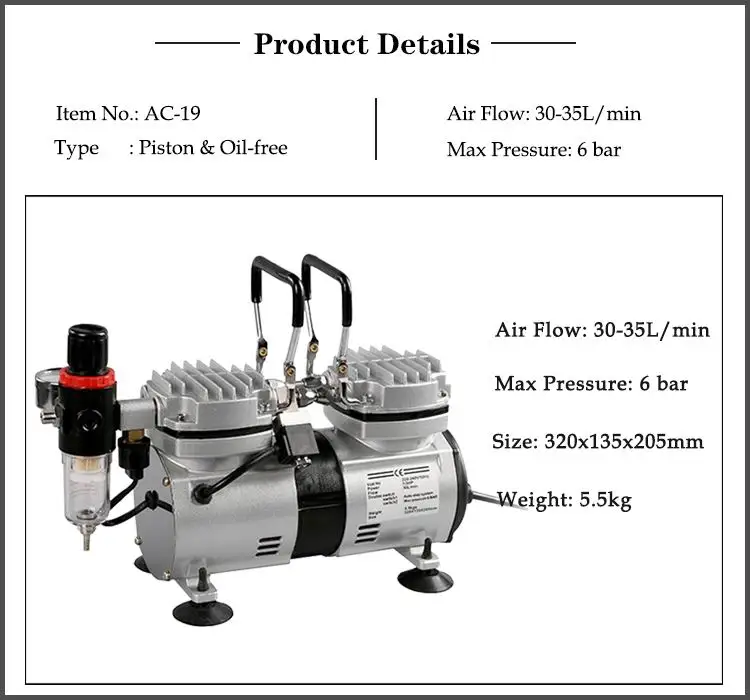 LinhaivetA portable 2 cylinder mini air compressor piston oil free airbrush gun