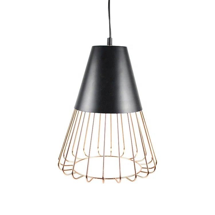 Modern decor plug in 40w power metal industrial wire cage ceiling hanging bar chandelier pendant light