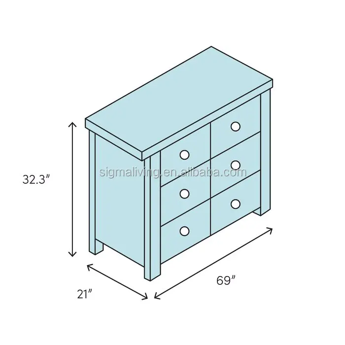 Indoor furniture Living room bedroom traditional trestle base and wood frame 6 Drawer Double Dresser