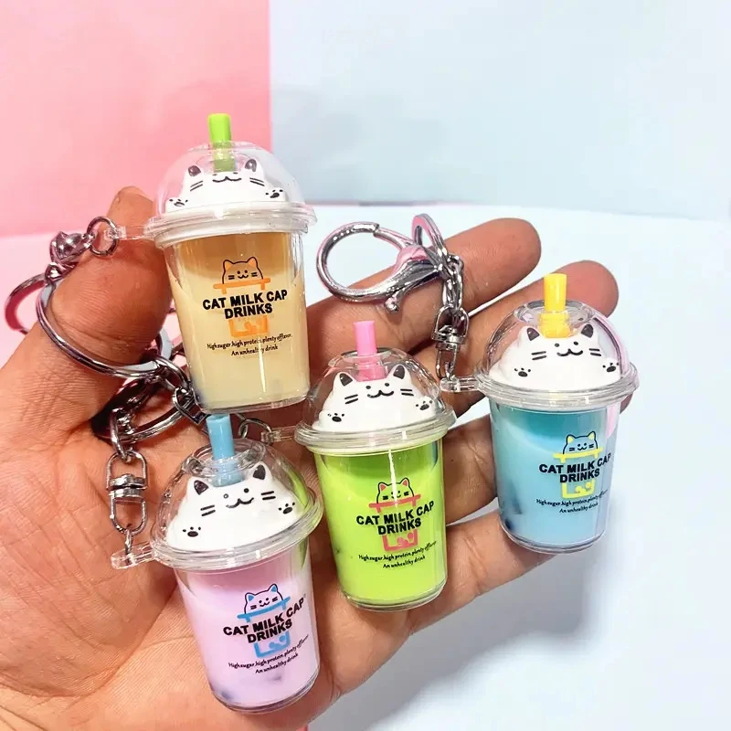 New Custom Cute Bubble Milk Tea Keychain Cat Cup Bottle Keychain ...