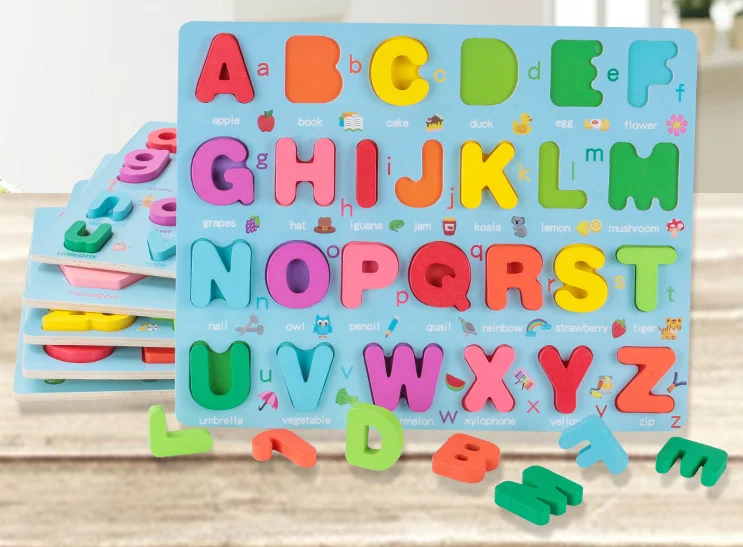 Hot selling Early Learning Matching scrabble Alphabet Wood Letter Toy Card for kids