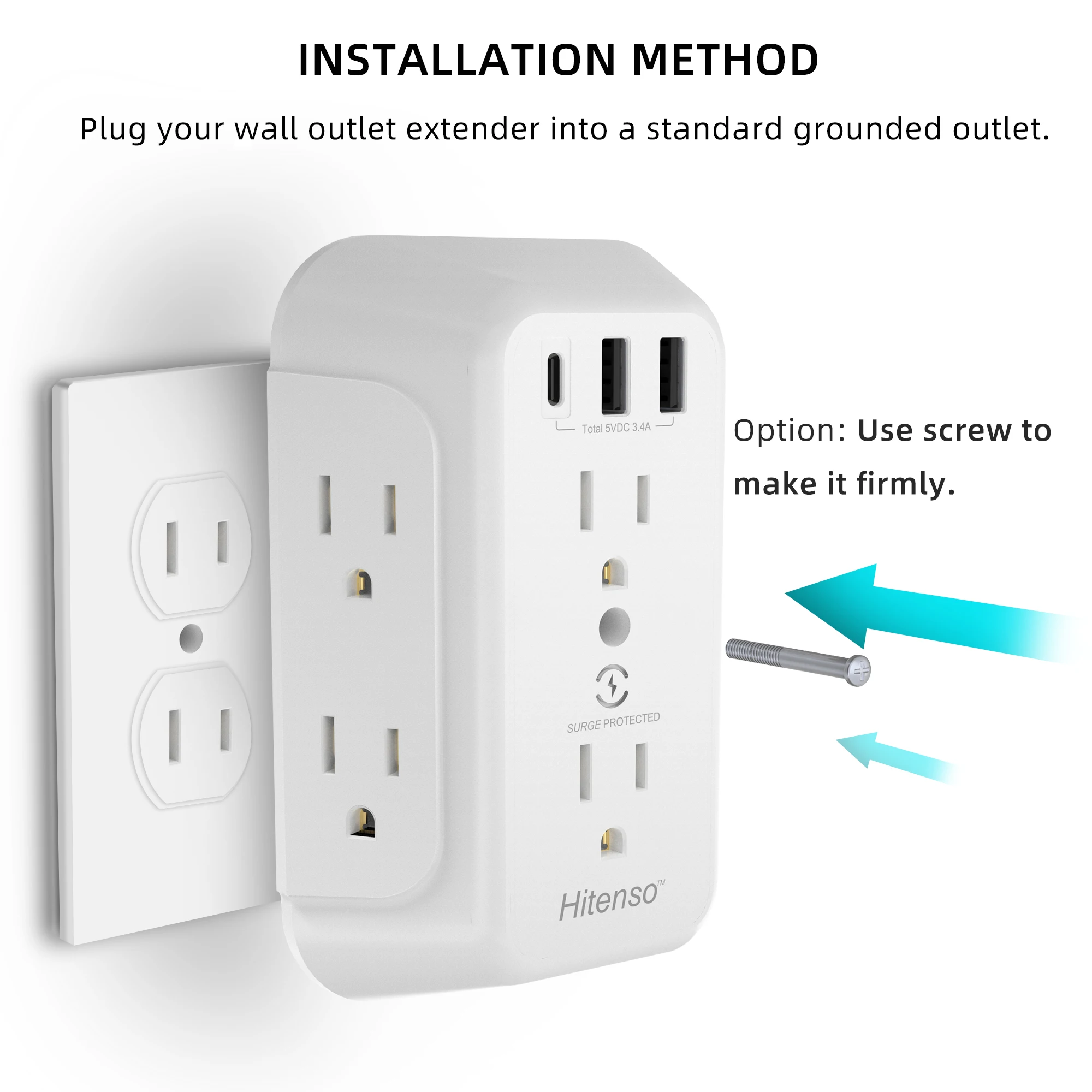 Outlet Extender Usb Wall Charger Surge Protector Power Strip 6 Multiple Outlets With 3 Usb 1253