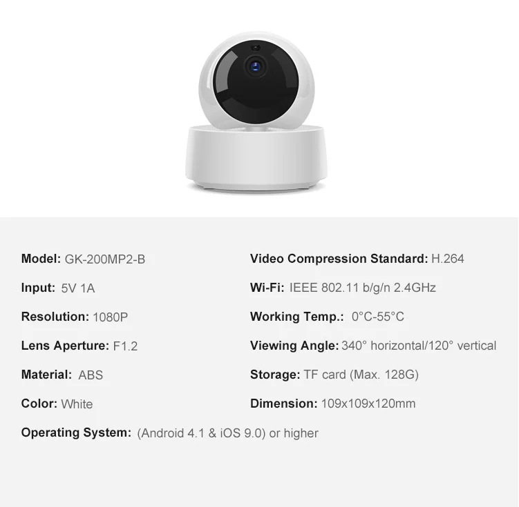 360 Degree Hd 1080p Sonoff Gk-200mp2-b Wifi Wireless Ip Security Camera ...