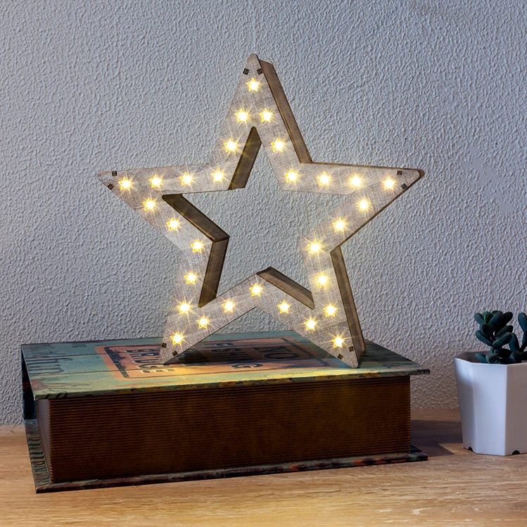 Newish Large Size 50 Led Battery Operated Garlend Twinkle Christmas Wooden Star Decor Light