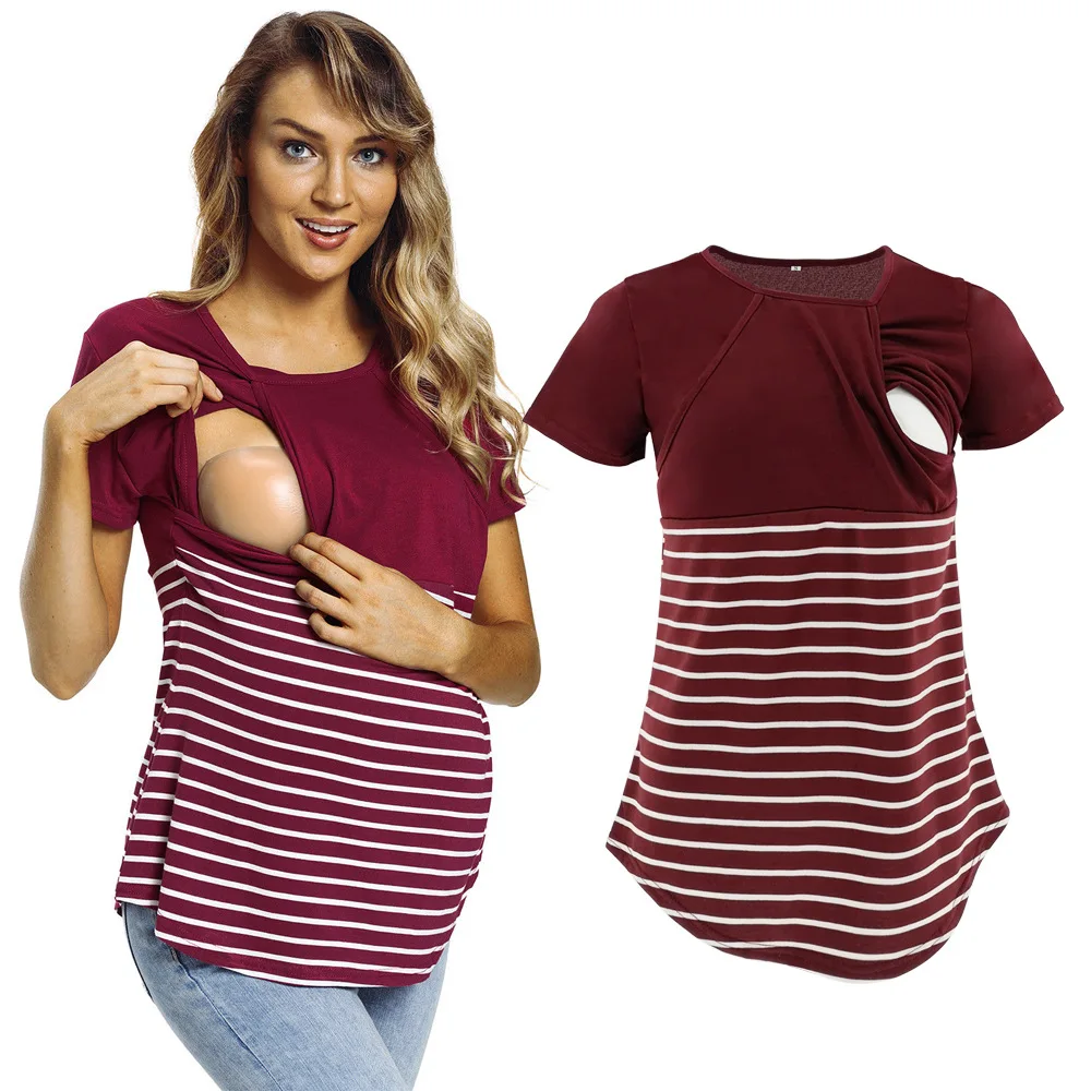 Bhome Maternity T Shirts Color Block Short Sleeve Top Crew Neck Baseball Tee 