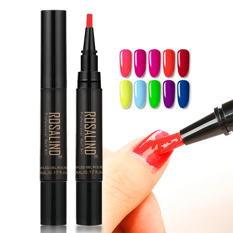 ROSALIND oem custom logo nail art 5ml easy apply neon color gel polish 10 colors uv/led nail gel pen for wholesale
