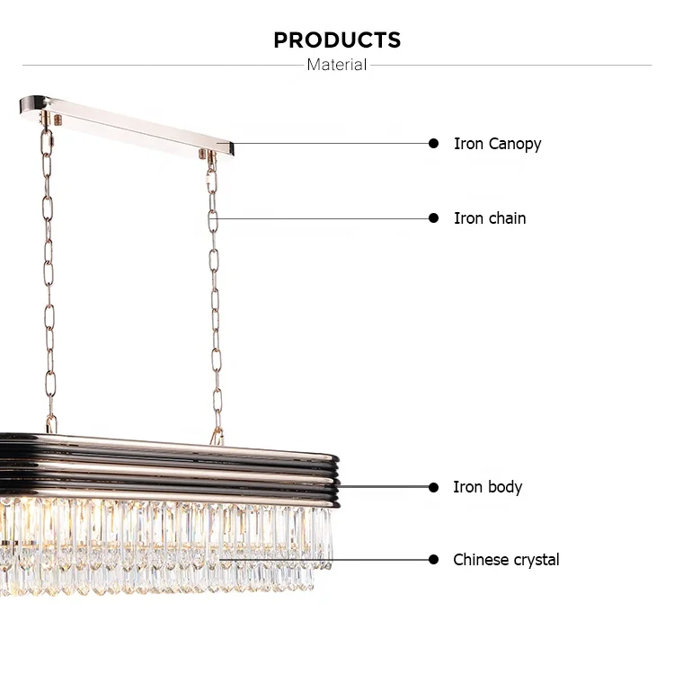 2020 Chandelier Rocket Chinese Crystal Hanging Rectangle Modern Ceiling Pendant Light