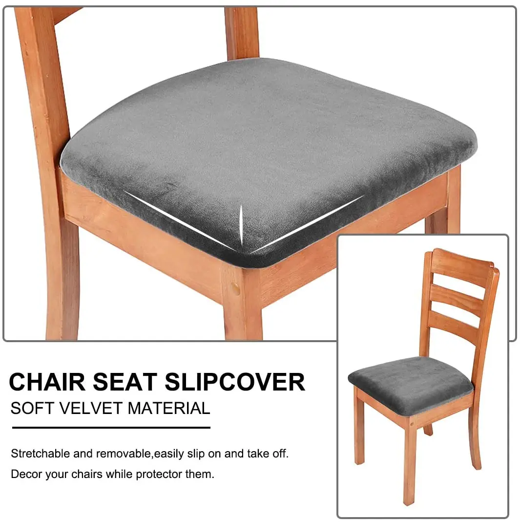 Velvet Dining Stretch Fitted Dining Room Upholstered Chair Seat Cushion