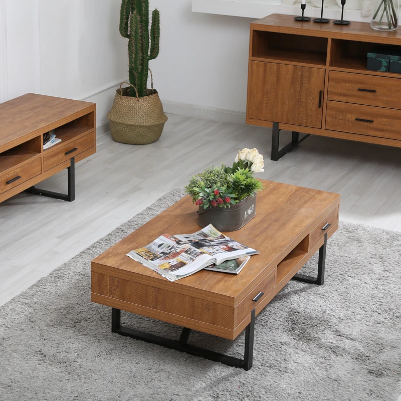 Modern Living Room Furniture Steel Legs Mdf Wood Rectangular Coffee